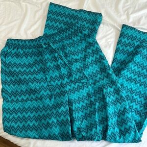 Zara Teal Zigzag Wide Leg Pants